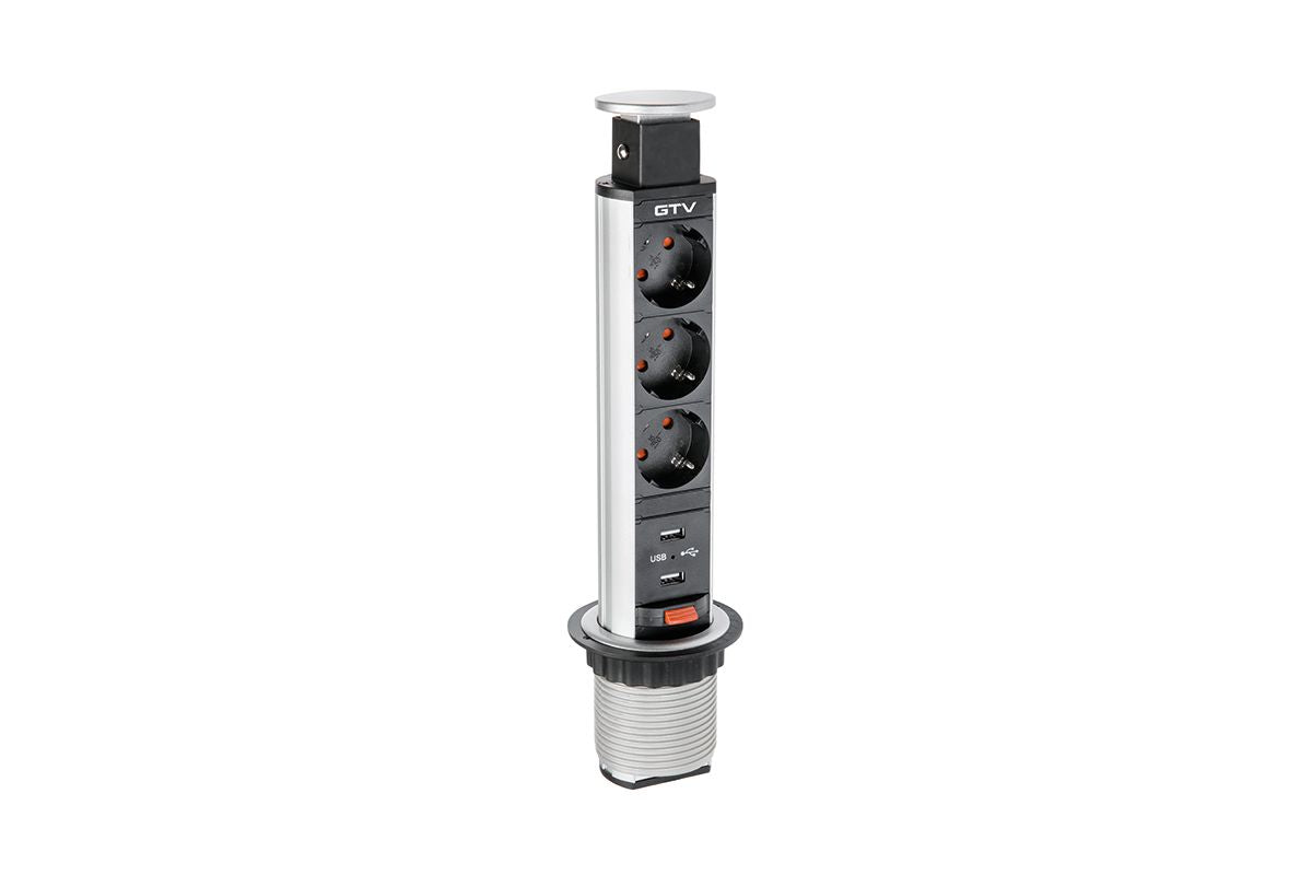 EL. UTIČNICA Ø60 3xŠUKO, USB - SIVA