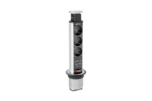 EL. UTIČNICA Ø60 3xŠUKO, USB - SIVA